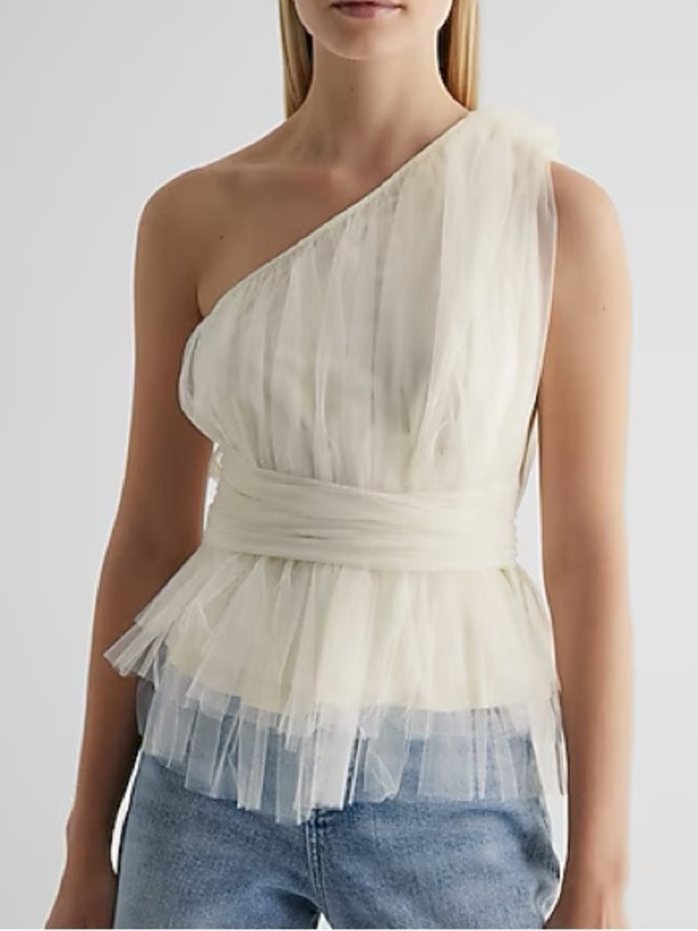 Tulle One Shoulder Peplum Top